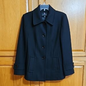 Collection By Gallery Woman's Classic Wool. Blend Black Pea Coat. Sz: M  EUC